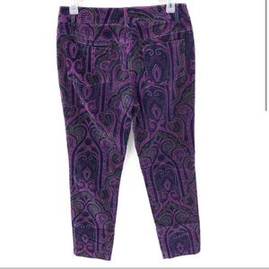 J. McLaughlin Purple Paisley Velvet Pants Damask Velour Printed Size 4
